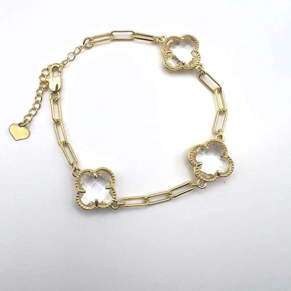 18k gold filled Elegant Gold Bracelet with Clear clover Accents